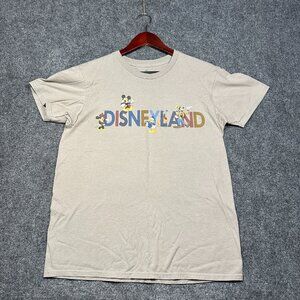 Disneyland Tee Shirt Mens Medium Short Sleeve Crew Neck Tan Cotton Logo